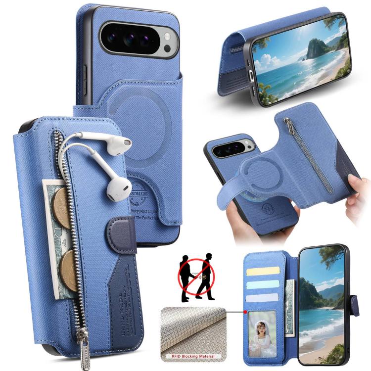 Twill Fabric MagSafe RFID Anti-theft Zipper Wallet Leather Phone Case, For Google Pixel 11 Pro XL, For Google Pixel 10a