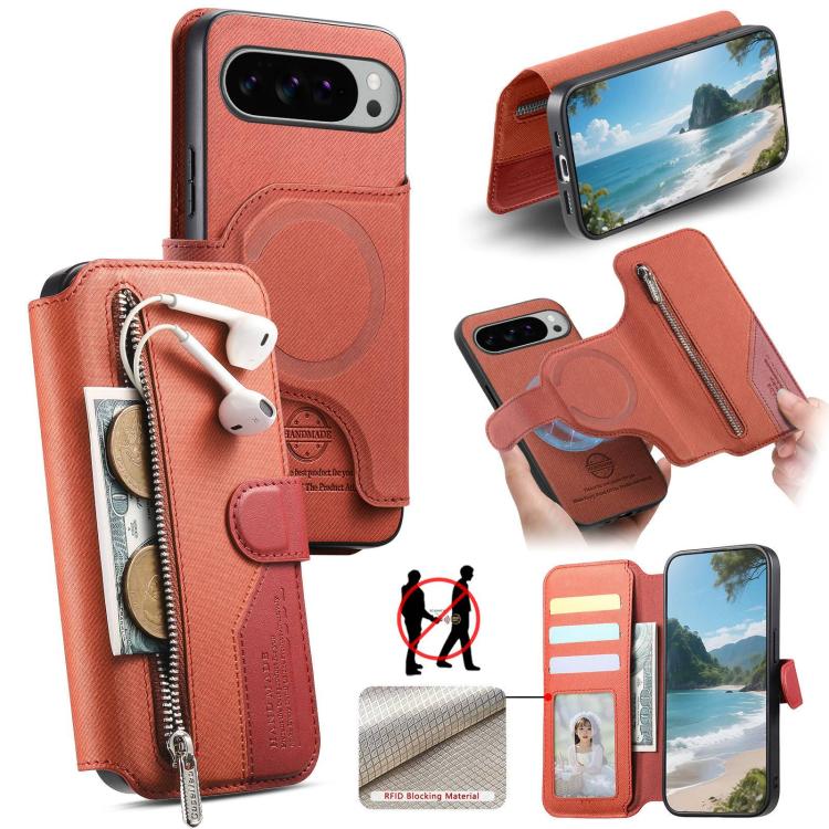 Twill Fabric MagSafe RFID Anti-theft Zipper Wallet Leather Phone Case, For Google Pixel 11 Pro XL, For Google Pixel 10a