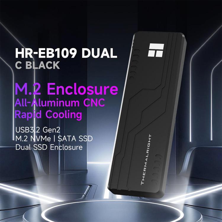 THERMALRIGHT HR-EB109 M.2 NVMe / SATA Dual Protocol SSD Enclosure with USB to Type-C Cable & Type-C to Type-C Cable, EB109 Dual Protocol Dual Cable