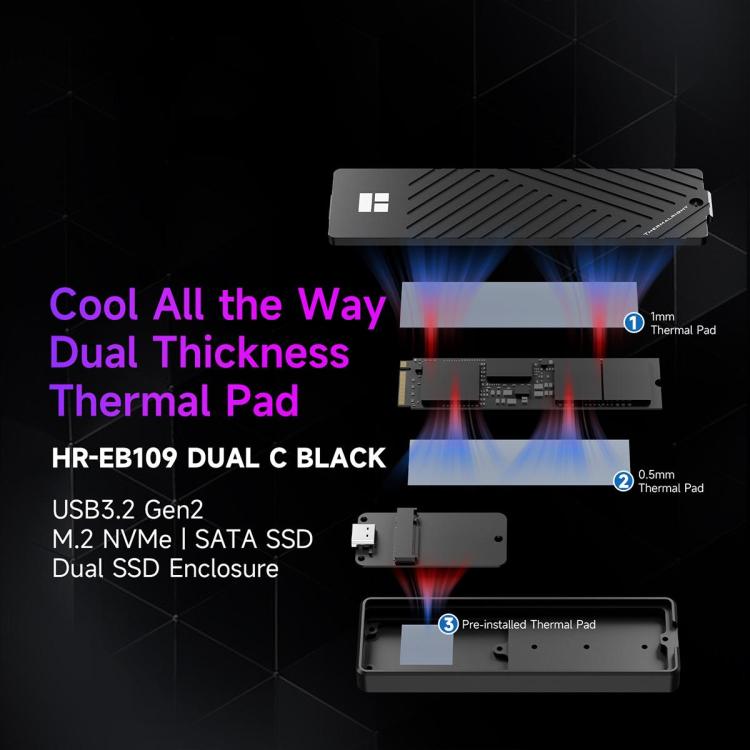 THERMALRIGHT HR-EB109 M.2 NVMe / SATA Dual Protocol SSD Enclosure with USB to Type-C Cable & Type-C to Type-C Cable, EB109 Dual Protocol Dual Cable