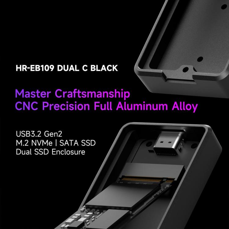 THERMALRIGHT HR-EB109 M.2 NVMe / SATA Dual Protocol SSD Enclosure with USB to Type-C Cable & Type-C to Type-C Cable, EB109 Dual Protocol Dual Cable