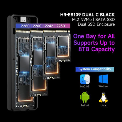 THERMALRIGHT HR-EB109 M.2 NVMe / SATA Dual Protocol SSD Enclosure with USB to Type-C Cable & Type-C to Type-C Cable, EB109 Dual Protocol Dual Cable