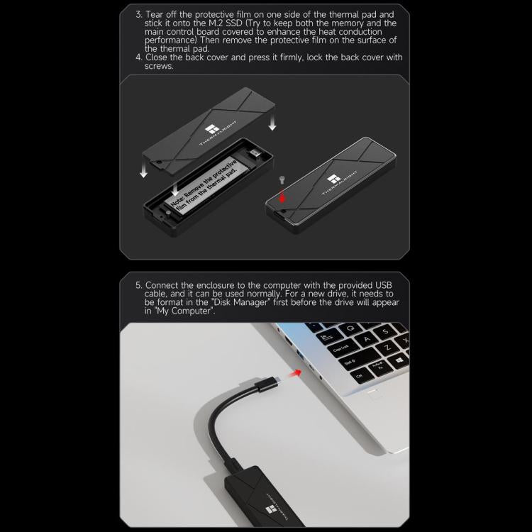 THERMALRIGHT HR-EB115 M.2 NVMe / SATA Dual Protocol SSD Enclosure with USB to Type-C Cable & Type-C to Type-C Cable, EB115 Dual Protocol Dual Cable