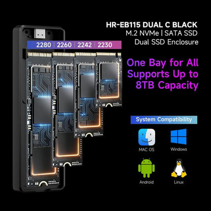 THERMALRIGHT HR-EB115 M.2 NVMe / SATA Dual Protocol SSD Enclosure with USB to Type-C Cable & Type-C to Type-C Cable, EB115 Dual Protocol Dual Cable