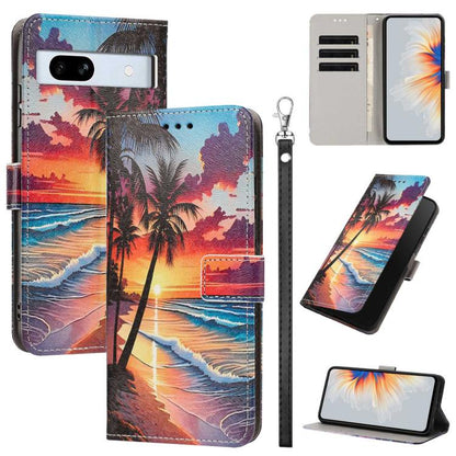Painted Pattern Vegan Leather Phone Case with Strap, For Google Pixel 11 Pro XL, For Google Pixel 11 Pro / 11, For Google Pixel 10a, For Google Pixel 10 Pro XL, For Google Pixel 10, For Google Pixel 9a, For Google Pixel 8a, For Google Pixel 8 Pro      ...