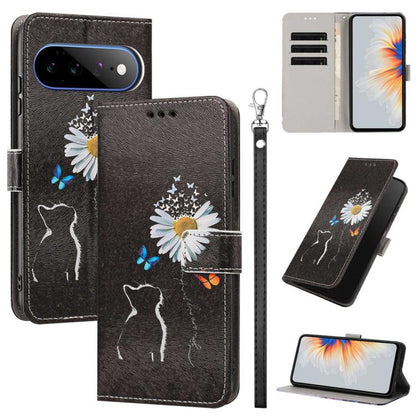 Painted Pattern Vegan Leather Phone Case with Strap, For Google Pixel 11 Pro XL, For Google Pixel 11 Pro / 11, For Google Pixel 10a, For Google Pixel 10 Pro XL, For Google Pixel 10, For Google Pixel 9a, For Google Pixel 8a, For Google Pixel 8 Pro      ...