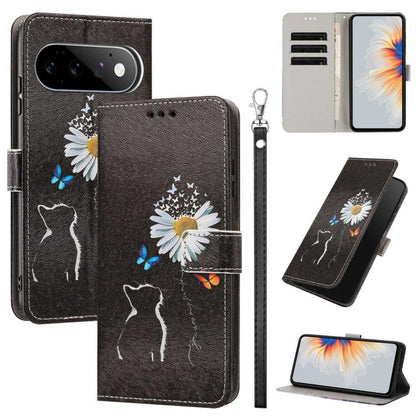 Painted Pattern Vegan Leather Phone Case with Strap, For Google Pixel 11 Pro XL, For Google Pixel 11 Pro / 11, For Google Pixel 10a, For Google Pixel 10 Pro XL, For Google Pixel 10, For Google Pixel 9a, For Google Pixel 8a, For Google Pixel 8 Pro      ...