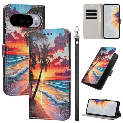 Painted Pattern Vegan Leather Phone Case with Strap, For Google Pixel 11 Pro XL, For Google Pixel 11 Pro / 11, For Google Pixel 10a, For Google Pixel 10 Pro XL, For Google Pixel 10, For Google Pixel 9a, For Google Pixel 8a, For Google Pixel 8 Pro      ...