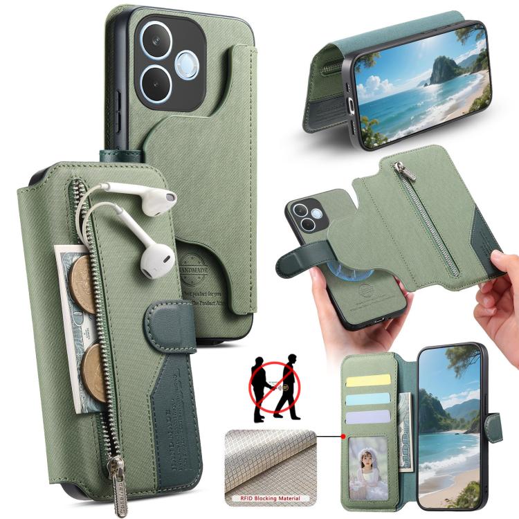 Twill Fabric MagSafe RFID Anti-theft Zipper Wallet Leather Phone Case, For OPPO K15 Pro+, For OPPO K15 Pro 5G, For OPPO A6s Pro 5G Global, For OPPO Reno15 F 5G Global, For OPPO A6 Pro 4G/ 5G Global / F31 5G, For OPPO Find X9 Pro                        ...