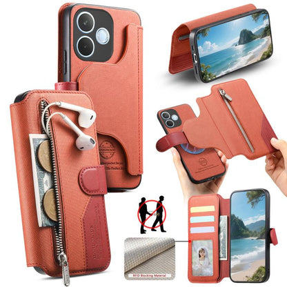 Twill Fabric MagSafe RFID Anti-theft Zipper Wallet Leather Phone Case, For OPPO K15 Pro+, For OPPO K15 Pro 5G, For OPPO A6s Pro 5G Global, For OPPO Reno15 F 5G Global, For OPPO A6 Pro 4G/ 5G Global / F31 5G, For OPPO Find X9 Pro                        ...