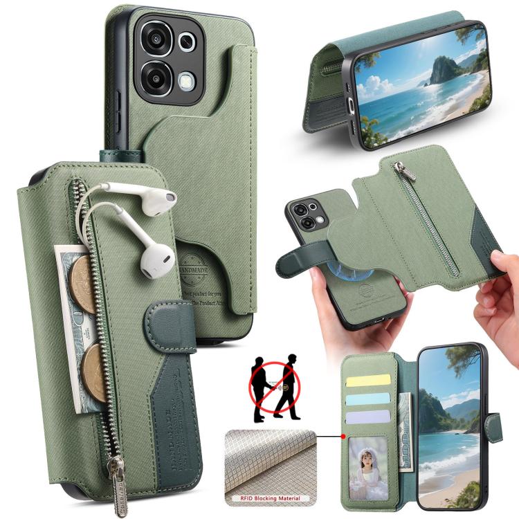 Twill Fabric MagSafe RFID Anti-theft Zipper Wallet Leather Phone Case, For OPPO K15 Pro+, For OPPO K15 Pro 5G, For OPPO A6s Pro 5G Global, For OPPO Reno15 F 5G Global, For OPPO A6 Pro 4G/ 5G Global / F31 5G, For OPPO Find X9 Pro                        ...