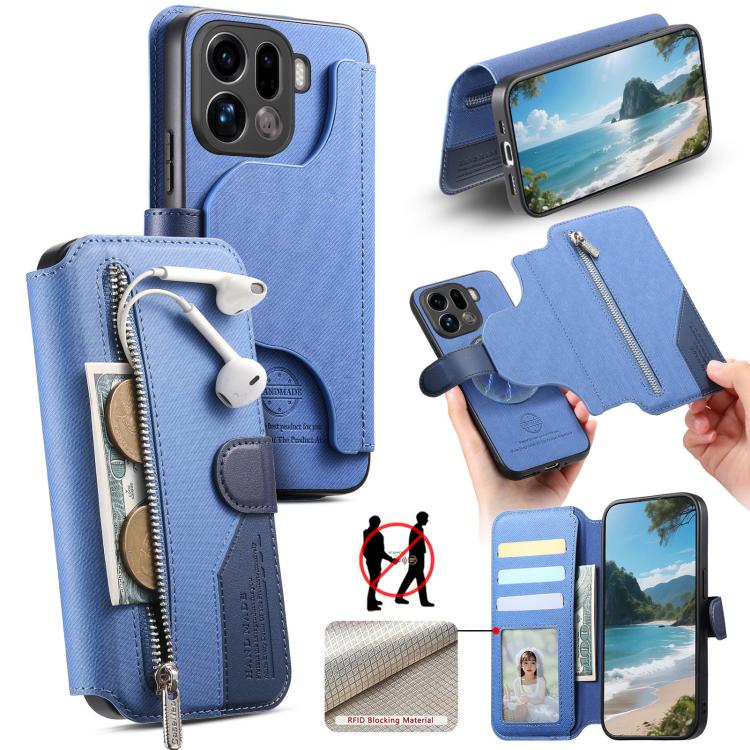 Twill Fabric MagSafe RFID Anti-theft Zipper Wallet Leather Phone Case, For OPPO K15 Pro+, For OPPO K15 Pro 5G, For OPPO A6s Pro 5G Global, For OPPO Reno15 F 5G Global, For OPPO A6 Pro 4G/ 5G Global / F31 5G, For OPPO Find X9 Pro                        ...