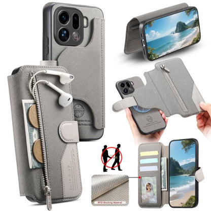 Twill Fabric MagSafe RFID Anti-theft Zipper Wallet Leather Phone Case, For OPPO K15 Pro+, For OPPO K15 Pro 5G, For OPPO A6s Pro 5G Global, For OPPO Reno15 F 5G Global, For OPPO A6 Pro 4G/ 5G Global / F31 5G, For OPPO Find X9 Pro                        ...