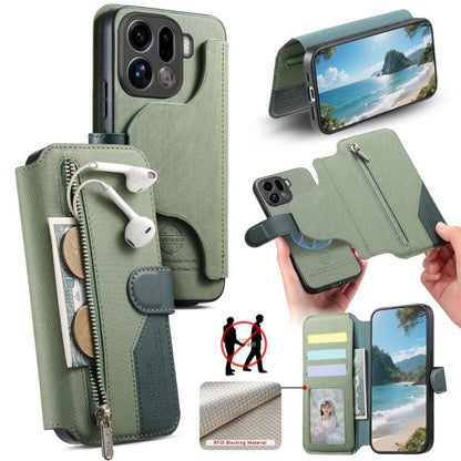 Twill Fabric MagSafe RFID Anti-theft Zipper Wallet Leather Phone Case, For OPPO K15 Pro+, For OPPO K15 Pro 5G, For OPPO A6s Pro 5G Global, For OPPO Reno15 F 5G Global, For OPPO A6 Pro 4G/ 5G Global / F31 5G, For OPPO Find X9 Pro                        ...