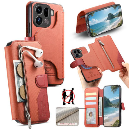 Twill Fabric MagSafe RFID Anti-theft Zipper Wallet Leather Phone Case, For OPPO K15 Pro+, For OPPO K15 Pro 5G, For OPPO A6s Pro 5G Global, For OPPO Reno15 F 5G Global, For OPPO A6 Pro 4G/ 5G Global / F31 5G, For OPPO Find X9 Pro                        ...