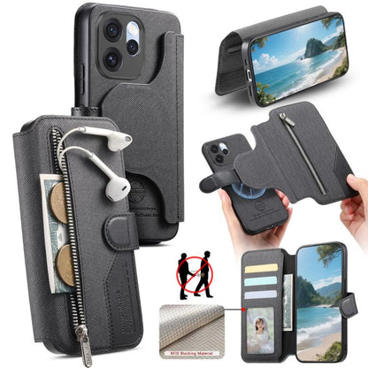 Twill Fabric MagSafe RFID Anti-theft Zipper Wallet Leather Phone Case, For OPPO K15 Pro+, For OPPO K15 Pro 5G, For OPPO A6s Pro 5G Global, For OPPO Reno15 F 5G Global, For OPPO A6 Pro 4G/ 5G Global / F31 5G, For OPPO Find X9 Pro                        ...