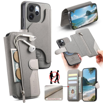 Twill Fabric MagSafe RFID Anti-theft Zipper Wallet Leather Phone Case, For OPPO K15 Pro+, For OPPO K15 Pro 5G, For OPPO A6s Pro 5G Global, For OPPO Reno15 F 5G Global, For OPPO A6 Pro 4G/ 5G Global / F31 5G, For OPPO Find X9 Pro                        ...