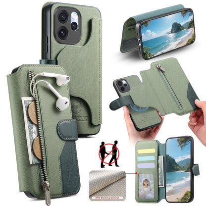 Twill Fabric MagSafe RFID Anti-theft Zipper Wallet Leather Phone Case, For OPPO K15 Pro+, For OPPO K15 Pro 5G, For OPPO A6s Pro 5G Global, For OPPO Reno15 F 5G Global, For OPPO A6 Pro 4G/ 5G Global / F31 5G, For OPPO Find X9 Pro                        ...