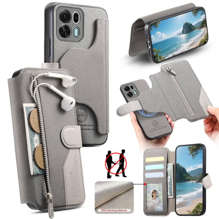 Twill Fabric MagSafe RFID Anti-theft Zipper Wallet Leather Phone Case, For OPPO K15 Pro+, For OPPO K15 Pro 5G, For OPPO A6s Pro 5G Global, For OPPO Reno15 F 5G Global, For OPPO A6 Pro 4G/ 5G Global / F31 5G, For OPPO Find X9 Pro                        ...
