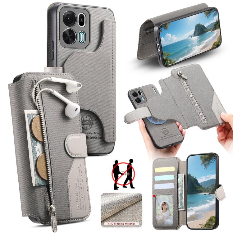 Twill Fabric MagSafe RFID Anti-theft Zipper Wallet Leather Phone Case, For OPPO K15 Pro+, For OPPO K15 Pro 5G, For OPPO A6s Pro 5G Global, For OPPO Reno15 F 5G Global, For OPPO A6 Pro 4G/ 5G Global / F31 5G, For OPPO Find X9 Pro                        ...