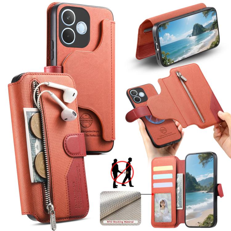Twill Fabric MagSafe RFID Anti-theft Zipper Wallet Leather Phone Case, For OPPO K15 Pro+, For OPPO K15 Pro 5G, For OPPO A6s Pro 5G Global, For OPPO Reno15 F 5G Global, For OPPO A6 Pro 4G/ 5G Global / F31 5G, For OPPO Find X9 Pro                        ...