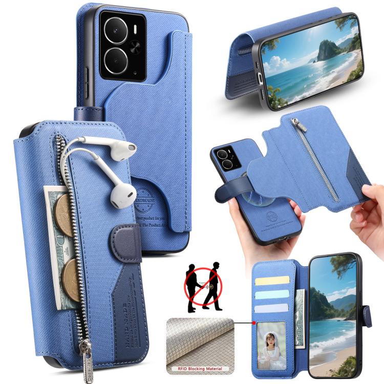 Twill Fabric MagSafe RFID Anti-theft Zipper Wallet Leather Phone Case, For Realme 16 Pro+ 5G, For Realme 16 Pro 5G, For Realme GT 8 Pro, For Realme 15T 5G, For Realme 14 / P3 5G / NeoX7, For Realme 14 Pro+