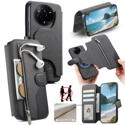 Twill Fabric MagSafe RFID Anti-theft Zipper Wallet Leather Phone Case, For Realme 16 Pro+ 5G, For Realme 16 Pro 5G, For Realme GT 8 Pro, For Realme 15T 5G, For Realme 14 / P3 5G / NeoX7, For Realme 14 Pro+