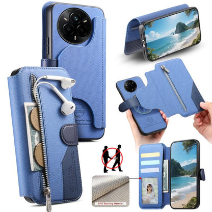 Twill Fabric MagSafe RFID Anti-theft Zipper Wallet Leather Phone Case, For Realme 16 Pro+ 5G, For Realme 16 Pro 5G, For Realme GT 8 Pro, For Realme 15T 5G, For Realme 14 / P3 5G / NeoX7, For Realme 14 Pro+