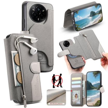 Twill Fabric MagSafe RFID Anti-theft Zipper Wallet Leather Phone Case, For Realme 16 Pro+ 5G, For Realme 16 Pro 5G, For Realme GT 8 Pro, For Realme 15T 5G, For Realme 14 / P3 5G / NeoX7, For Realme 14 Pro+