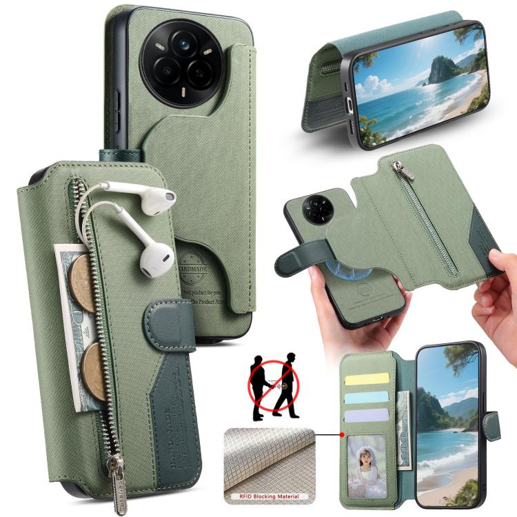 Twill Fabric MagSafe RFID Anti-theft Zipper Wallet Leather Phone Case, For Realme 16 Pro+ 5G, For Realme 16 Pro 5G, For Realme GT 8 Pro, For Realme 15T 5G, For Realme 14 / P3 5G / NeoX7, For Realme 14 Pro+