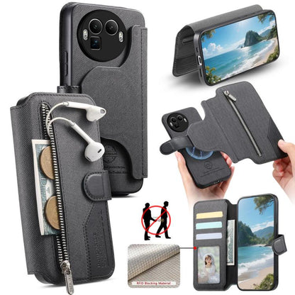 Twill Fabric MagSafe RFID Anti-theft Zipper Wallet Leather Phone Case, For Realme 16 Pro+ 5G, For Realme 16 Pro 5G, For Realme GT 8 Pro, For Realme 15T 5G, For Realme 14 / P3 5G / NeoX7, For Realme 14 Pro+