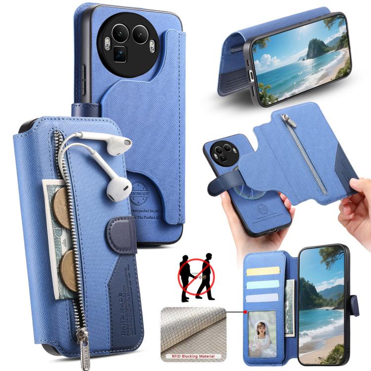 Twill Fabric MagSafe RFID Anti-theft Zipper Wallet Leather Phone Case, For Realme 16 Pro+ 5G, For Realme 16 Pro 5G, For Realme GT 8 Pro, For Realme 15T 5G, For Realme 14 / P3 5G / NeoX7, For Realme 14 Pro+