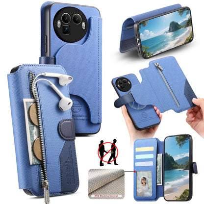Twill Fabric MagSafe RFID Anti-theft Zipper Wallet Leather Phone Case, For Realme 16 Pro+ 5G, For Realme 16 Pro 5G, For Realme GT 8 Pro, For Realme 15T 5G, For Realme 14 / P3 5G / NeoX7, For Realme 14 Pro+