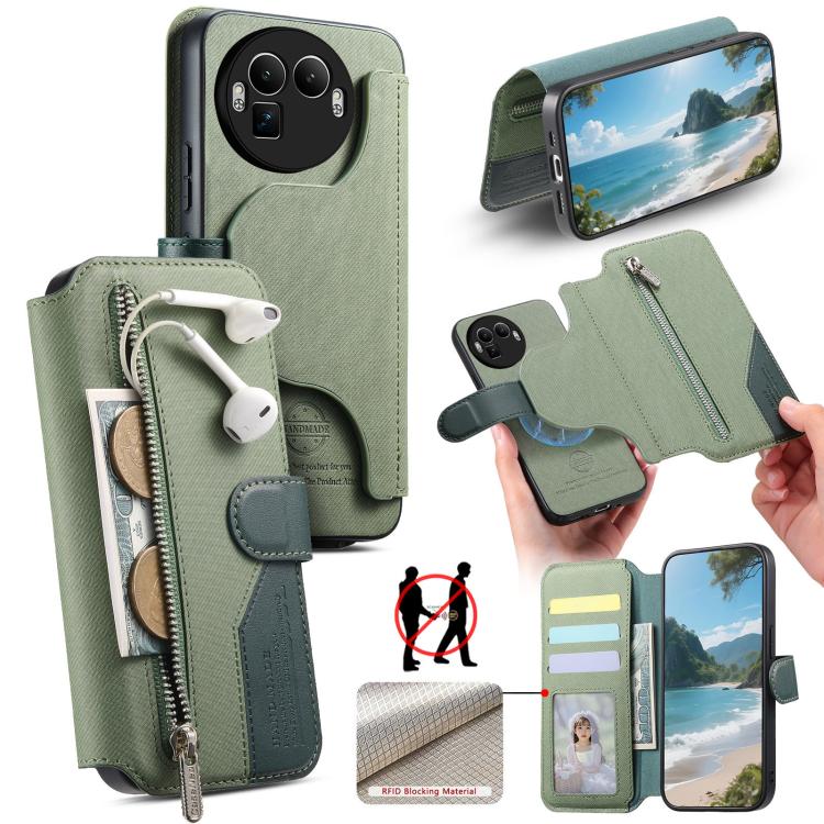 Twill Fabric MagSafe RFID Anti-theft Zipper Wallet Leather Phone Case, For Realme 16 Pro+ 5G, For Realme 16 Pro 5G, For Realme GT 8 Pro, For Realme 15T 5G, For Realme 14 / P3 5G / NeoX7, For Realme 14 Pro+