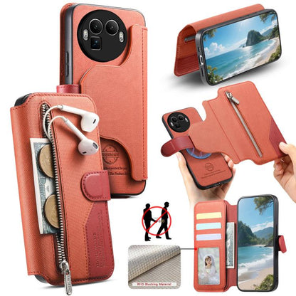 Twill Fabric MagSafe RFID Anti-theft Zipper Wallet Leather Phone Case, For Realme 16 Pro+ 5G, For Realme 16 Pro 5G, For Realme GT 8 Pro, For Realme 15T 5G, For Realme 14 / P3 5G / NeoX7, For Realme 14 Pro+