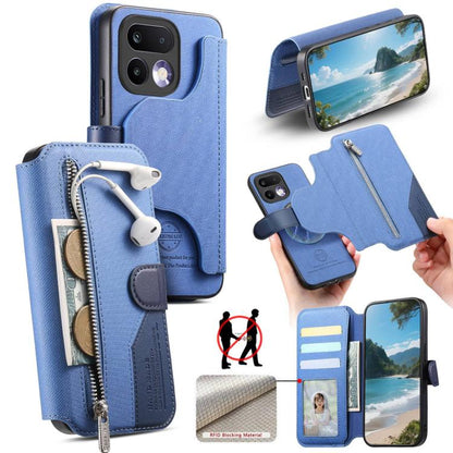 Twill Fabric MagSafe RFID Anti-theft Zipper Wallet Leather Phone Case, For Realme 16 Pro+ 5G, For Realme 16 Pro 5G, For Realme GT 8 Pro, For Realme 15T 5G, For Realme 14 / P3 5G / NeoX7, For Realme 14 Pro+