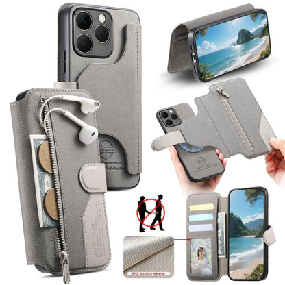 Twill Fabric MagSafe RFID Anti-theft Zipper Wallet Leather Phone Case, For Realme 16 Pro+ 5G, For Realme 16 Pro 5G, For Realme GT 8 Pro, For Realme 15T 5G, For Realme 14 / P3 5G / NeoX7, For Realme 14 Pro+