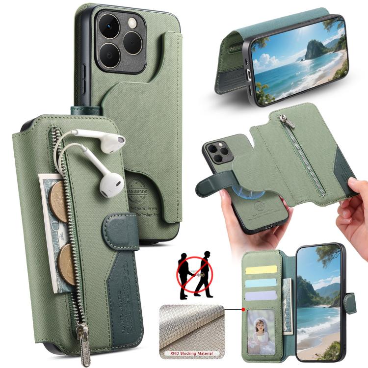 Twill Fabric MagSafe RFID Anti-theft Zipper Wallet Leather Phone Case, For Realme 16 Pro+ 5G, For Realme 16 Pro 5G, For Realme GT 8 Pro, For Realme 15T 5G, For Realme 14 / P3 5G / NeoX7, For Realme 14 Pro+