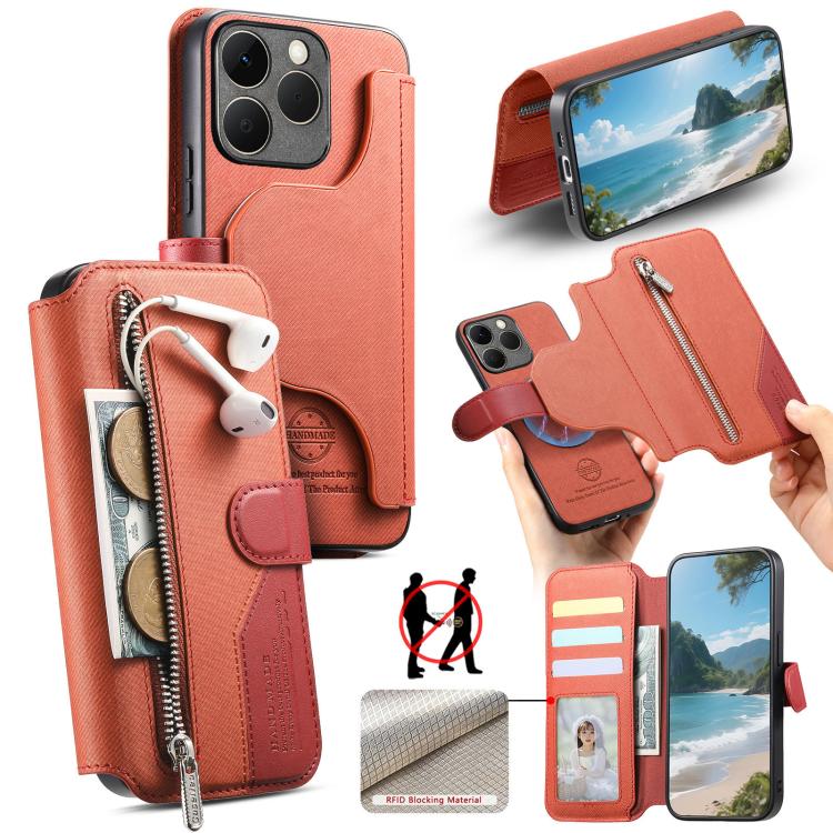 Twill Fabric MagSafe RFID Anti-theft Zipper Wallet Leather Phone Case, For Realme 16 Pro+ 5G, For Realme 16 Pro 5G, For Realme GT 8 Pro, For Realme 15T 5G, For Realme 14 / P3 5G / NeoX7, For Realme 14 Pro+