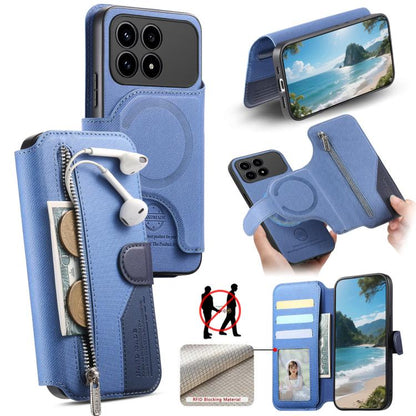 Twill Fabric MagSafe RFID Anti-theft Zipper Wallet Leather Phone Case, For Redmi K90 Pro Max / Poco F8 Ultra, For Redmi Turbo 5 Max / Poco X8 Pro Max, For Redmi Turbo 5 5G / Poco X8 Pro 5G, For Redmi K90 / Poco F8 Pro 5G, For Redmi Turbo 4 Pro / Poco F...
