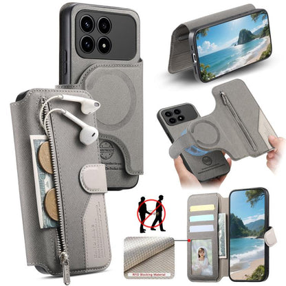 Twill Fabric MagSafe RFID Anti-theft Zipper Wallet Leather Phone Case, For Redmi K90 Pro Max / Poco F8 Ultra, For Redmi Turbo 5 Max / Poco X8 Pro Max, For Redmi Turbo 5 5G / Poco X8 Pro 5G, For Redmi K90 / Poco F8 Pro 5G, For Redmi Turbo 4 Pro / Poco F...