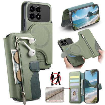 Twill Fabric MagSafe RFID Anti-theft Zipper Wallet Leather Phone Case, For Redmi K90 Pro Max / Poco F8 Ultra, For Redmi Turbo 5 Max / Poco X8 Pro Max, For Redmi Turbo 5 5G / Poco X8 Pro 5G, For Redmi K90 / Poco F8 Pro 5G, For Redmi Turbo 4 Pro / Poco F...