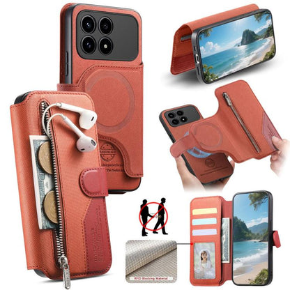 Twill Fabric MagSafe RFID Anti-theft Zipper Wallet Leather Phone Case, For Redmi K90 Pro Max / Poco F8 Ultra, For Redmi Turbo 5 Max / Poco X8 Pro Max, For Redmi Turbo 5 5G / Poco X8 Pro 5G, For Redmi K90 / Poco F8 Pro 5G, For Redmi Turbo 4 Pro / Poco F...