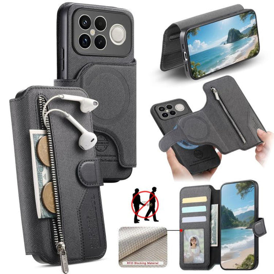 Twill Fabric MagSafe RFID Anti-theft Zipper Wallet Leather Phone Case, For Redmi K90 Pro Max / Poco F8 Ultra, For Redmi Turbo 5 Max / Poco X8 Pro Max, For Redmi Turbo 5 5G / Poco X8 Pro 5G, For Redmi K90 / Poco F8 Pro 5G, For Redmi Turbo 4 Pro / Poco F...
