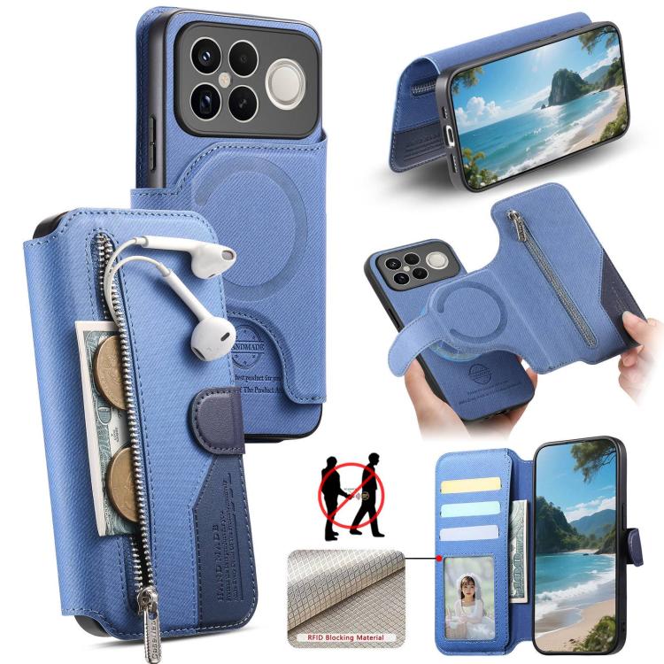 Twill Fabric MagSafe RFID Anti-theft Zipper Wallet Leather Phone Case, For Redmi K90 Pro Max / Poco F8 Ultra, For Redmi Turbo 5 Max / Poco X8 Pro Max, For Redmi Turbo 5 5G / Poco X8 Pro 5G, For Redmi K90 / Poco F8 Pro 5G, For Redmi Turbo 4 Pro / Poco F...