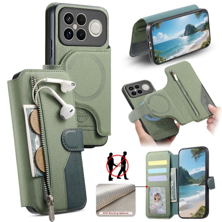 Twill Fabric MagSafe RFID Anti-theft Zipper Wallet Leather Phone Case, For Redmi K90 Pro Max / Poco F8 Ultra, For Redmi Turbo 5 Max / Poco X8 Pro Max, For Redmi Turbo 5 5G / Poco X8 Pro 5G, For Redmi K90 / Poco F8 Pro 5G, For Redmi Turbo 4 Pro / Poco F...