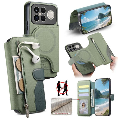 Twill Fabric MagSafe RFID Anti-theft Zipper Wallet Leather Phone Case, For Redmi K90 Pro Max / Poco F8 Ultra, For Redmi Turbo 5 Max / Poco X8 Pro Max, For Redmi Turbo 5 5G / Poco X8 Pro 5G, For Redmi K90 / Poco F8 Pro 5G, For Redmi Turbo 4 Pro / Poco F...