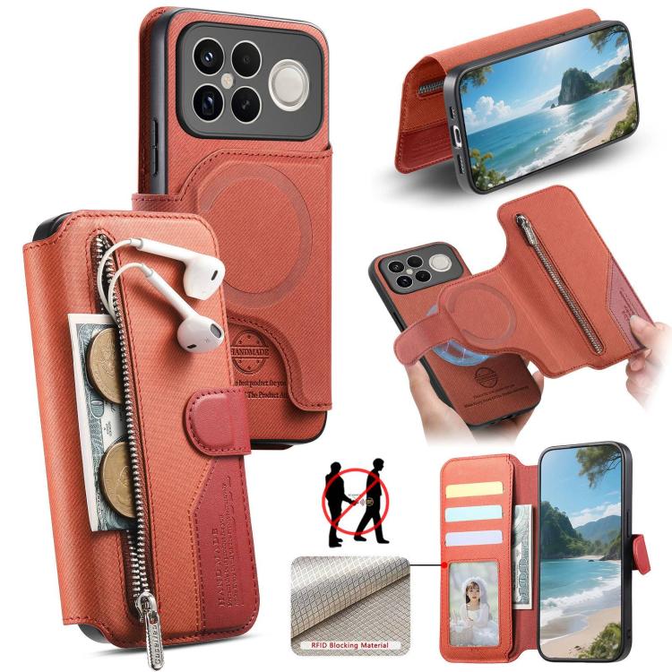 Twill Fabric MagSafe RFID Anti-theft Zipper Wallet Leather Phone Case, For Redmi K90 Pro Max / Poco F8 Ultra, For Redmi Turbo 5 Max / Poco X8 Pro Max, For Redmi Turbo 5 5G / Poco X8 Pro 5G, For Redmi K90 / Poco F8 Pro 5G, For Redmi Turbo 4 Pro / Poco F...