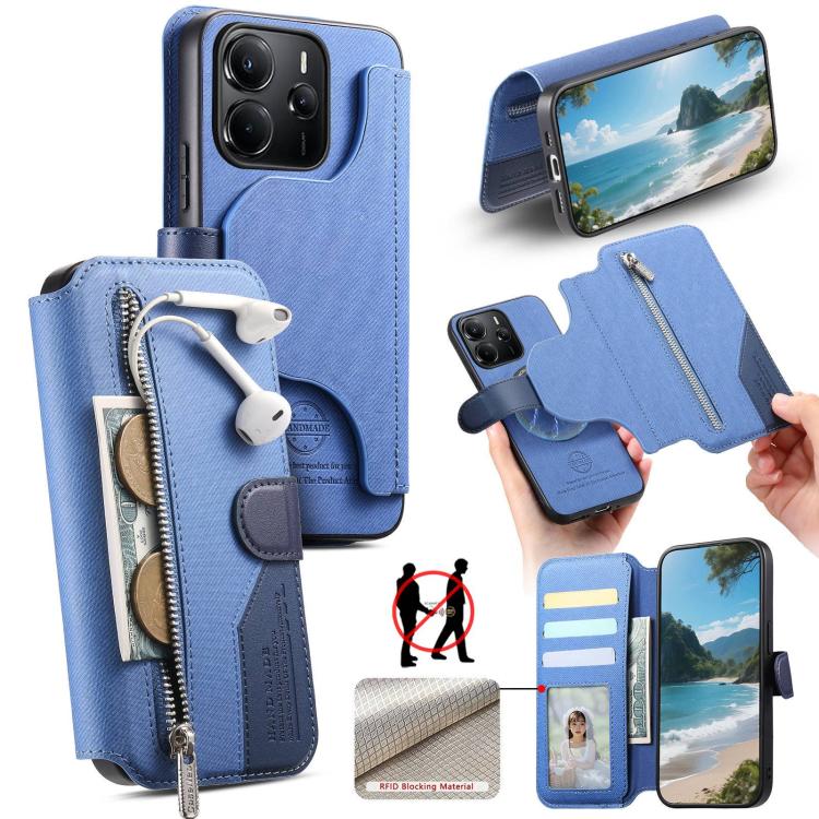 Twill Fabric MagSafe RFID Anti-theft Zipper Wallet Leather Phone Case, For Redmi K90 Pro Max / Poco F8 Ultra, For Redmi Turbo 5 Max / Poco X8 Pro Max, For Redmi Turbo 5 5G / Poco X8 Pro 5G, For Redmi K90 / Poco F8 Pro 5G, For Redmi Turbo 4 Pro / Poco F...