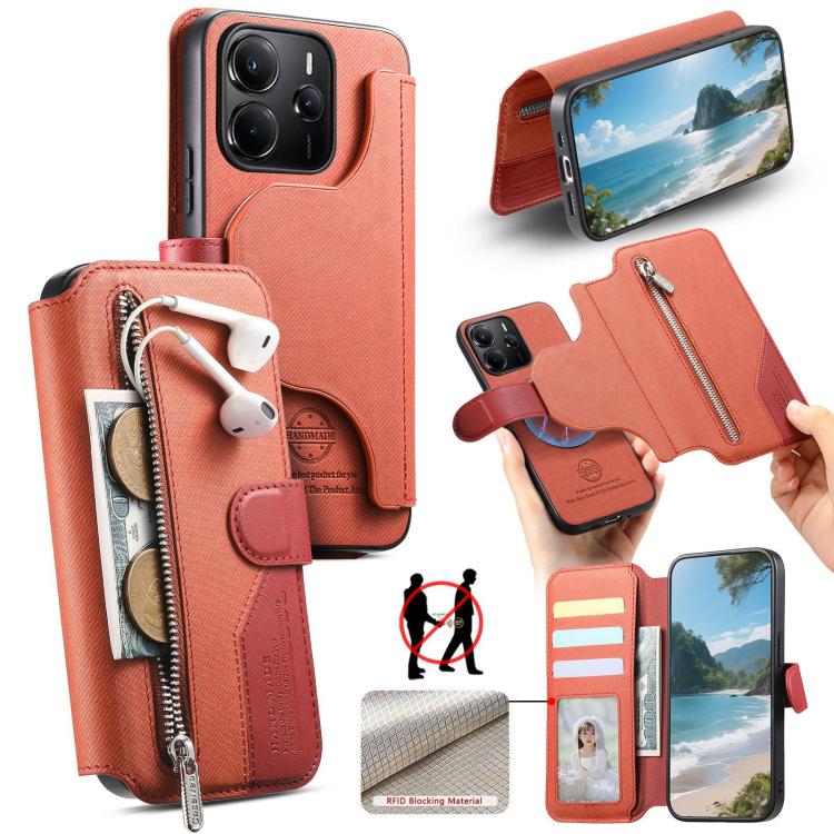 Twill Fabric MagSafe RFID Anti-theft Zipper Wallet Leather Phone Case, For Redmi K90 Pro Max / Poco F8 Ultra, For Redmi Turbo 5 Max / Poco X8 Pro Max, For Redmi Turbo 5 5G / Poco X8 Pro 5G, For Redmi K90 / Poco F8 Pro 5G, For Redmi Turbo 4 Pro / Poco F...